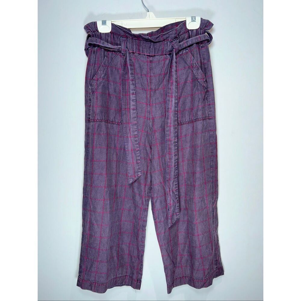 Marine Layer Caroline cropped paper bag waist plaid pants size medium
